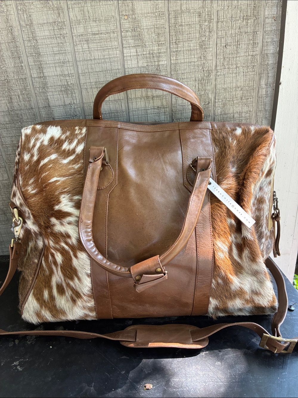 Brown Leather & Hair-on Travel Weekender Bag